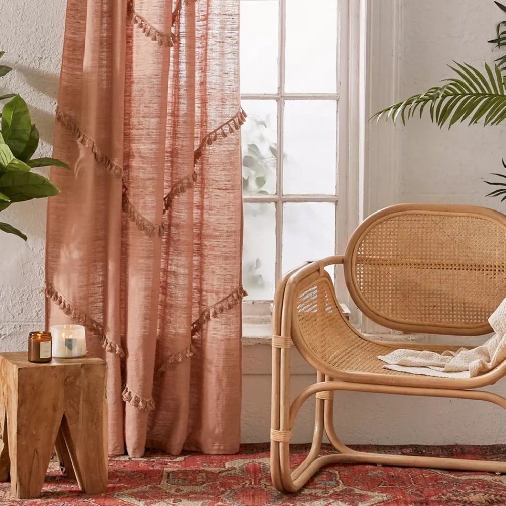 NEW Urban Outfitters Greta Fringed Window Panel Dusty Rose 2 Pieces